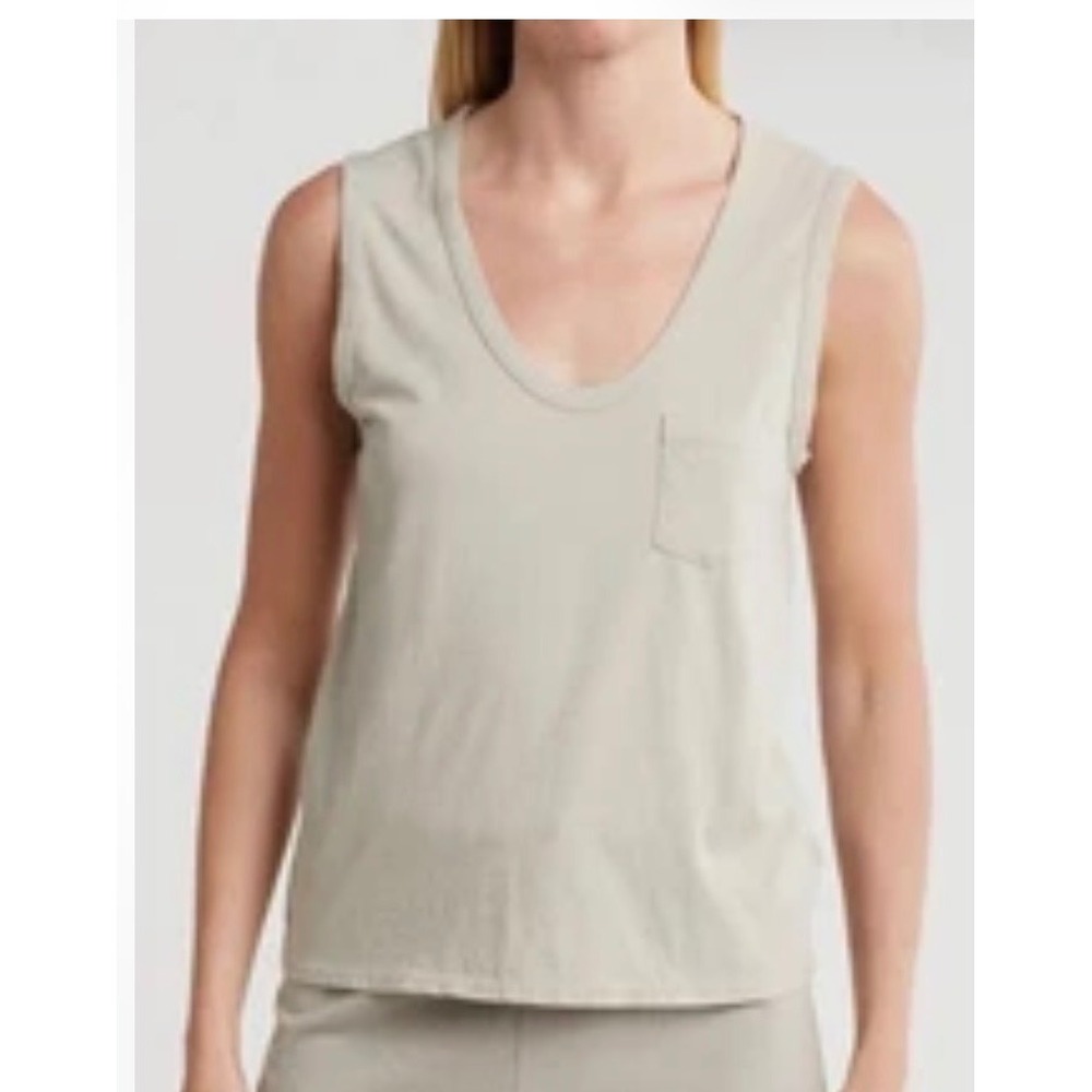 James Perse Standard Women Beige Scoop Neck Pocket Tank Top Size 0
